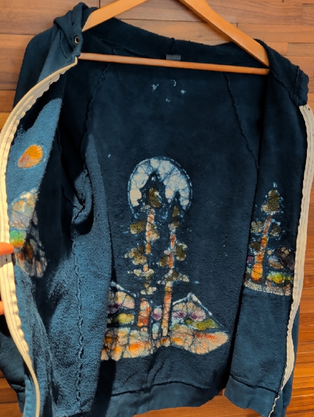 Hand Dyed Tie Dye Mountain Scene Hoodie Festival Wear - Picture 2 of 9